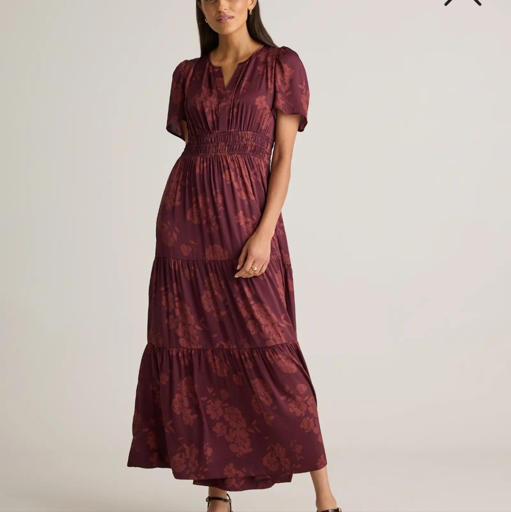 Quince Burgundy Floral Maxi Dress